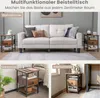 Collage showing a multi-functional side table in different room settings: living room, bedroom, and office. Produktbild-Vorschau