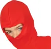 Close-up of a child wearing a red ninja costume hood, with only their eyes and nose visible. Produktbild-Vorschau