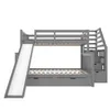 A gray bunk bed with a slide and stairs, shown from the side against a white background. Podgląd zdjęcia produktu