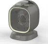 A 3D render of a gray electric heater with a cream-colored trim and a transparent top. Produktbild-Vorschau