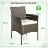 A brown rattan chair with a white cushion, with dimensions and weight capacity indicated by text and lines. Podgląd zdjęcia produktu