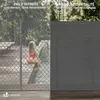 A split image showing a woman by a pool with a fence on the left and a privacy screen on the right. Produktbild-Vorschau