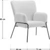 A white armchair with black metal legs, shown with dimensions indicated by measurement lines and text. Produktbild-Vorschau