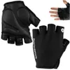 A pair of black fingerless cycling gloves shown from two angles, with a close-up of a hand wearing one glove in the upper right corner. Produktbild-Vorschau