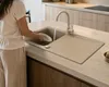 Granitspüle 76x44 cm mit Beige Armatur – Küchenspüle aus Produktbild-Vorschau 5