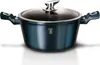 A studio shot of a dark blue pot with a glass lid and silver handles, placed on a white background. Náhled obrázku produktu
