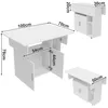 Collage of images showing a white foldable table/desk from different angles with dimensions labeled. Voir les images du produit