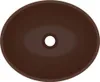 A top-down view of a dark brown oval ceramic sink with a drain hole in the center. Podgląd zdjęcia produktu