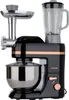 A black kitchen appliance with copper accents, including a stand mixer bowl, a meat grinder attachment, and a blender jug. Produktbild-Vorschau