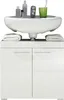 A white bathroom vanity with a sink and accessories. Produktbild-Vorschau