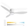 A white ceiling fan with three blades is shown against a white background. A remote control and a color temperature gradient are also displayed. Náhled obrázku produktu