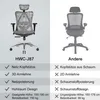 Comparison of two office chairs, highlighting features of one model (HWC-J87) against another ('Andere'). Náhľad obrázku produktu