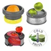 A collage of images showing different fruits and vegetables being prepared for juicing, along with a glass of juice and a thermometer indicating cold press. Podgląd zdjęcia produktu