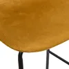 A close-up view of a yellow corduroy bar stool seat with black metal legs. Voir les images du produit