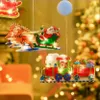 Leuchtende Weihnachtsfensterdekorationen mit dem Weihnachtsmann im Schlitten mit Rentieren und dem Weihnachtsmann im Zug mit Geschenken, hängend vor einem unscharfen festlichen Hintergrund Productafbeelding-voorbeeld