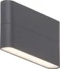 A close-up, angled view of a dark gray outdoor wall light with the LED light illuminated. Produktbild-Vorschau
