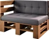A corner sofa made from wooden pallets with gray cushions. Produktbild-Vorschau