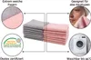 Collage of images showing microfiber cloths, a person using them, and a washing machine. Produktbild-Vorschau