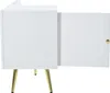 A white cabinet with gold legs and an open door. Anteprima dell’immagine prodotto
