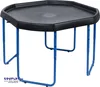 A black play tray with blue metal legs, shown on a white background. Produktbild-Vorschau