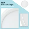 A collage of images showcasing a white LED ceiling lamp, with close-ups of its design and a smaller overall view. Anteprima dell’immagine prodotto