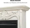 A close-up view of the ornate detailing on a white electric fireplace. Produktbild-Vorschau