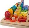 A close-up view of a wooden educational toy with colorful beads and numbers. Náhľad obrázku produktu
