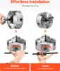 The image shows a step-by-step guide on how to install and operate a 3-jaw lathe chuck. Produktbild-Vorschau