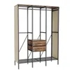 An open wardrobe with hanging rails, shelves, and drawers, set against a white background. Produktbild-Vorschau