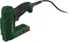 A studio shot of a green and black electric tacker on a white background. Produktbild-Vorschau