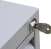 A close-up view of a lock and key on a light gray metal cabinet. Produktbild-Vorschau