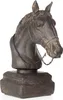 A dark brown polyresin sculpture of a horse's head on a dark brown base, with a black chain around its neck. Produktbild-Vorschau