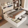 A bedroom scene featuring a bed with storage, a desk, and shelving. Produktbild-Vorschau