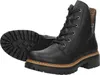 A pair of black lace-up boots with a side zipper and leopard print accent on the heel, shown from a diagonal view against a white background. Voir les images du produit