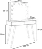 A diagram of a vanity table with dimensions indicated. Produktbild-Vorschau