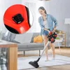 A woman is vacuuming a living room with a cordless vacuum cleaner. The image includes a close-up inset of the vacuum's handle. Produktbild-Vorschau