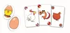 A collection of illustrated cards and tokens depicting farm animals and eggs, likely for a card game. Náhled obrázku produktu