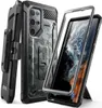 A Samsung Galaxy S22 Ultra phone case with a holster and kickstand, shown in a camouflage pattern. Produktbild-Vorschau