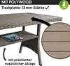 A close-up view of a polyrattan table with a detailed inset showing the material texture. Produktbild-Vorschau