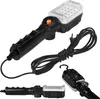 A product shot of a black LED work light with a coiled power cord and a plug. Náhled obrázku produktu