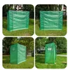 Collage of four images showing a green greenhouse from different angles, set up on a lawn. Podgląd zdjęcia produktu