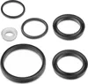 A collection of black and one white rubber rings or gaskets laid out on a white background. Produktbild-Vorschau