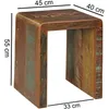 A wooden side table with dimensions indicated by text overlays. Podgląd zdjęcia produktu