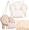 A collage of images showing a hanging chair with cushions, and a close-up of the woven net. Produktbild-Vorschau