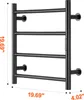 A black towel warmer with four bars is shown against a white background, with dimensions indicated by text. Voir les images du produit