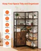 A corner shelf unit with various items displayed on it, accompanied by a side panel illustrating different uses. Produktbild-Vorschau