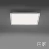 A white rectangular LED ceiling light fixture is mounted on a gray ceiling. Produktbild-Vorschau