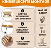 An instructional graphic showing the steps for assembling a bed frame, with a section detailing the included parts. Produktbild-Vorschau