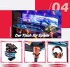 A collage of images showcasing a gaming desk setup and its accessories, with a large image of the desk and monitors at the top, and smaller images of accessories at the bottom. Podgląd zdjęcia produktu