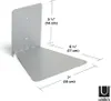 A silver metal shelf bracket with dimensions indicated by measurement lines and text. Anteprima dell’immagine prodotto